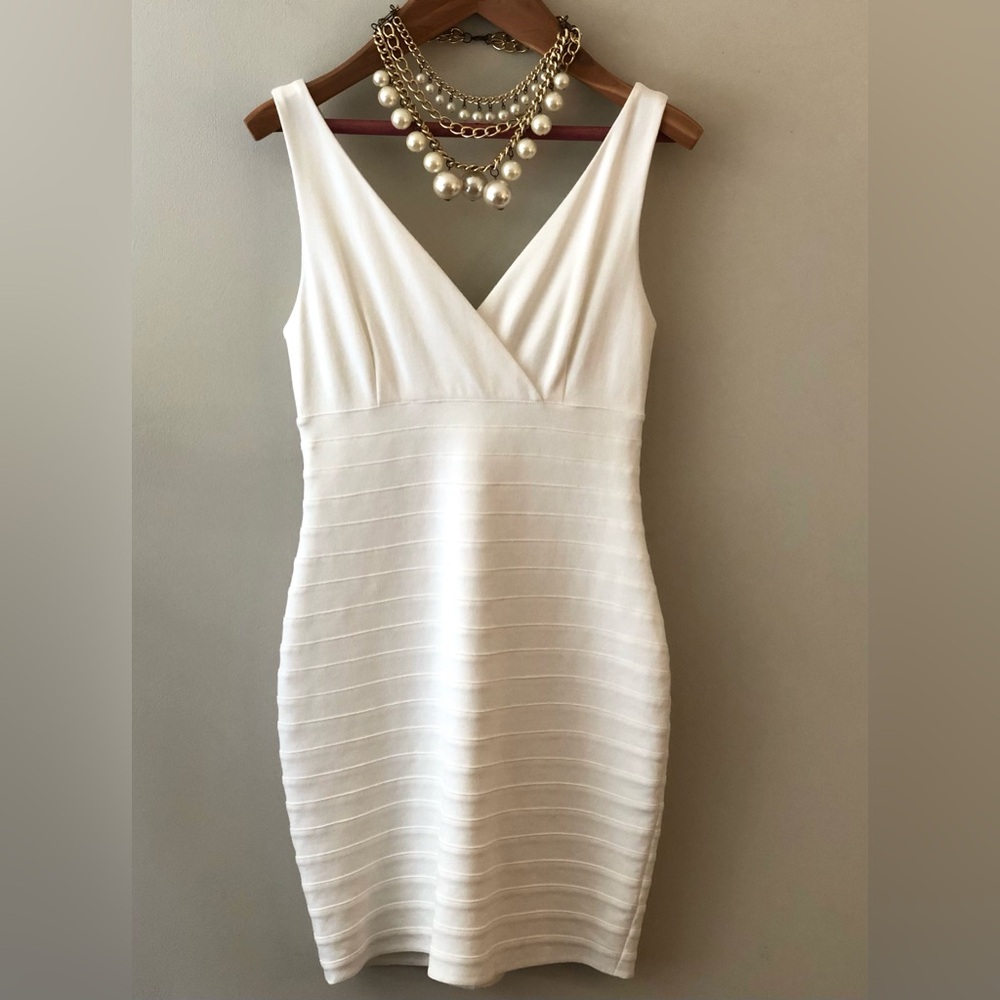 Express Cream V-Neck Sleeveless Mini Dress